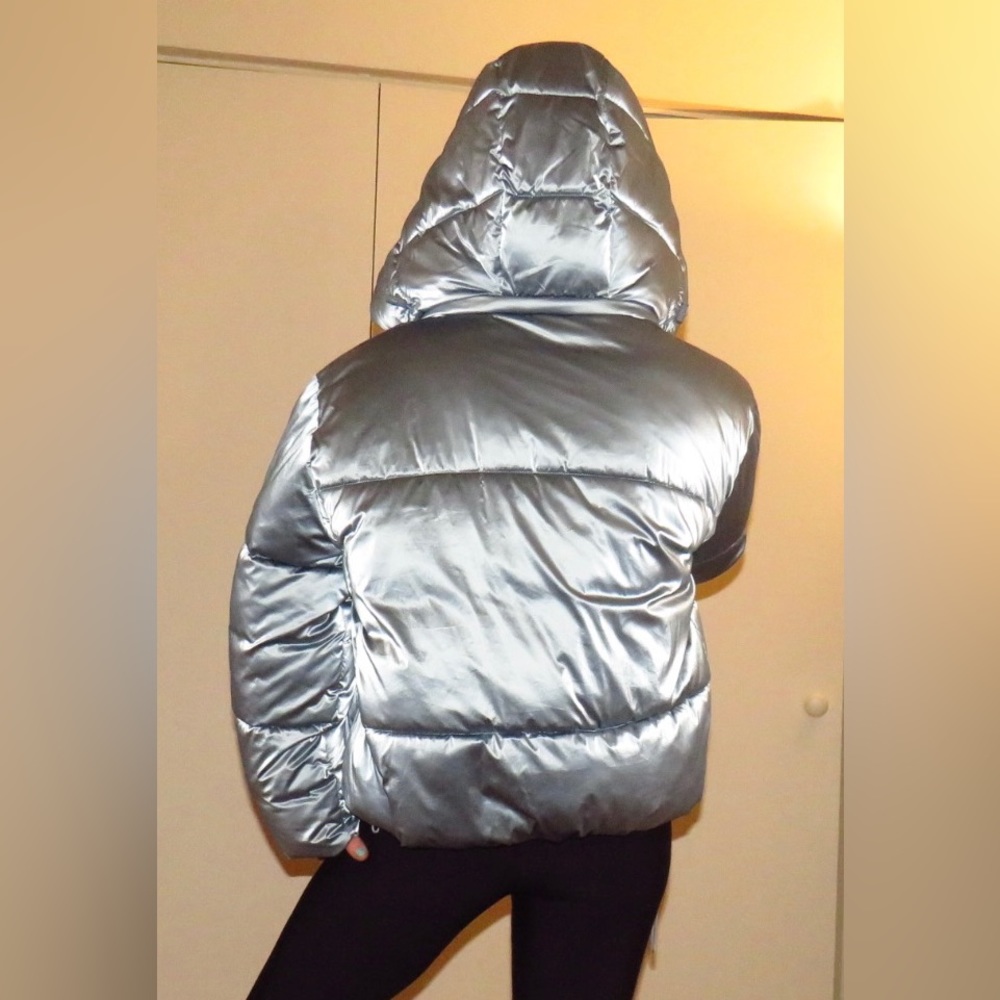 Gap Metallic Silver Big Puff Crop Jacket (large women’s)